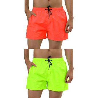 2 Packs Men's Drawstring Waist Solid Color Mesh Lining Swimming Board Shorts