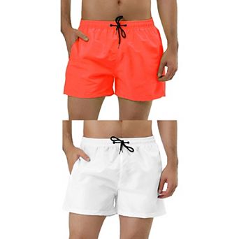 2 Packs Men's Drawstring Waist Solid Color Mesh Lining Swimming Board Shorts