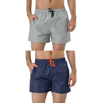 2 Packs Men's Summer Drawstring Waist Solid Color Mesh Lining Above Knee Length Board Shorts
