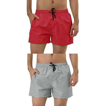 2 Packs Men's Summer Drawstring Waist Solid Color Mesh Lining Above Knee Length Board Shorts
