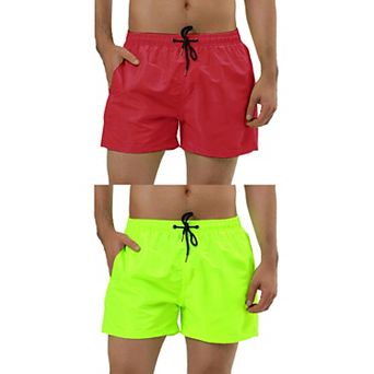 2 Packs Men's Summer Drawstring Waist Solid Color Mesh Lining Above Knee Length Board Shorts