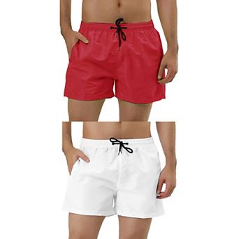 2 Packs Men's Summer Drawstring Waist Solid Color Mesh Lining Above Knee Length Board Shorts