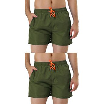 2 Packs Men's Summer Drawstring Waist Solid Color Mesh Lining Swimming Board Shorts