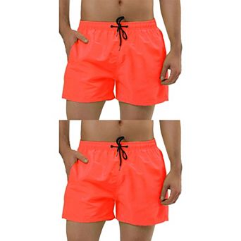 2 Packs Men's Summer Drawstring Waist Solid Color Mesh Lining Swimming Board Shorts