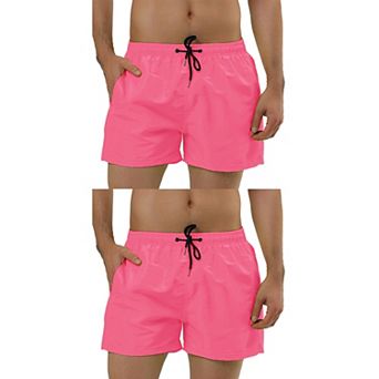 2 Packs Men's Summer Drawstring Waist Solid Color Mesh Lining Swimming Board Shorts