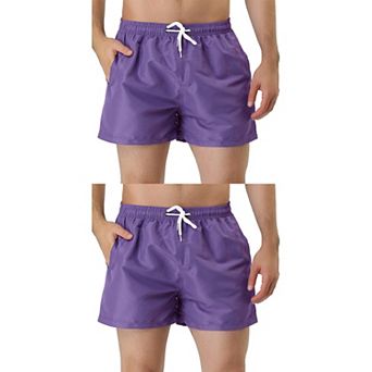 2 Packs Men's Summer Drawstring Waist Solid Color Mesh Lining Swimming Board Shorts