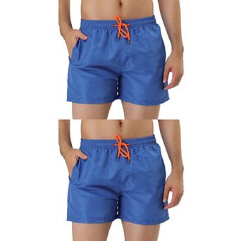 2 Packs Men's Summer Drawstring Waist Solid Color Mesh Lining Swimming Board Shorts