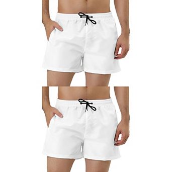 2 Packs Men's Summer Drawstring Waist Solid Color Mesh Lining Swimming Board Shorts