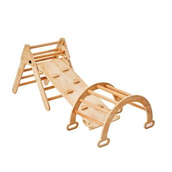5-in-1 Wooden Pikler Triangle Climber with Ramp & Arch for Toddlers 1-3 (Medium)