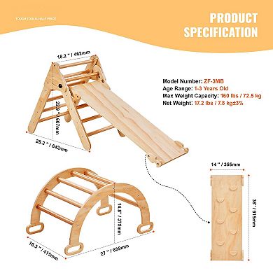 5-in-1 Wooden Pikler Triangle Climber with Ramp & Arch for Toddlers 1-3 (Medium)