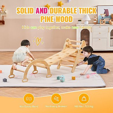 5-in-1 Wooden Pikler Triangle Climber with Ramp & Arch for Toddlers 1-3 (Medium)