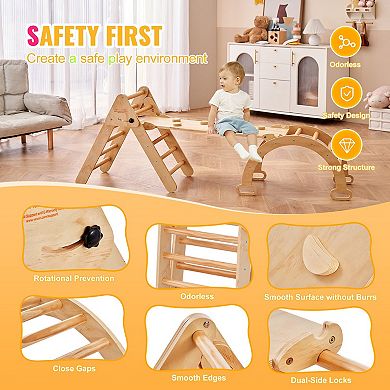 5-in-1 Wooden Pikler Triangle Climber with Ramp & Arch for Toddlers 1-3 (Medium)