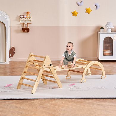 5-in-1 Wooden Pikler Triangle Climber with Ramp & Arch for Toddlers 1-3 (Medium)