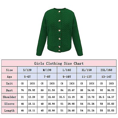 Girl's Open Front Cardigan Long Sleeve Button Down Knit Sweater & Casual Coat