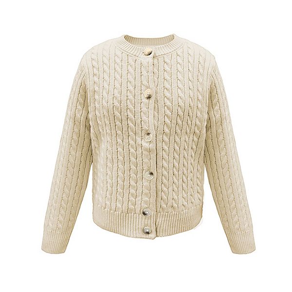 Girl's Open Front Cardigan Long Sleeve Button Down Knit Sweater