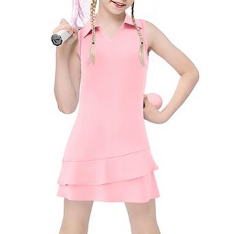 Girls' Tennis & Golf Dress Sleeveless V-Nck Athletic Outfit with Built-In Shorts & Pockets