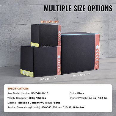 3-in-1 Plyometric Jump Box Set, 16/14/12 Inch Anti-Slip Agility Box, Black