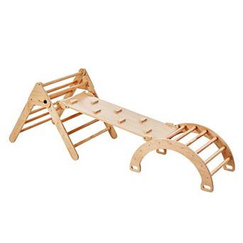 5-in-1 Wooden Pikler Triangle Climber with Ramp & Arch for Toddlers 1-3 (Large)