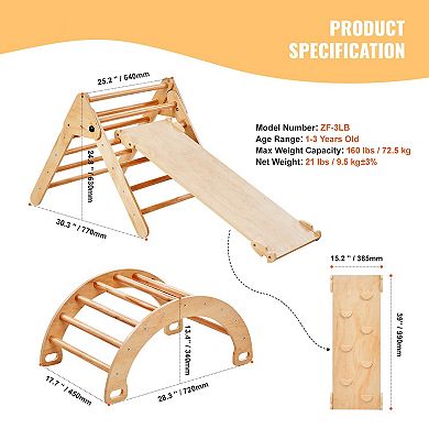 5-in-1 Wooden Pikler Triangle Climber with Ramp & Arch for Toddlers 1-3 (Large)