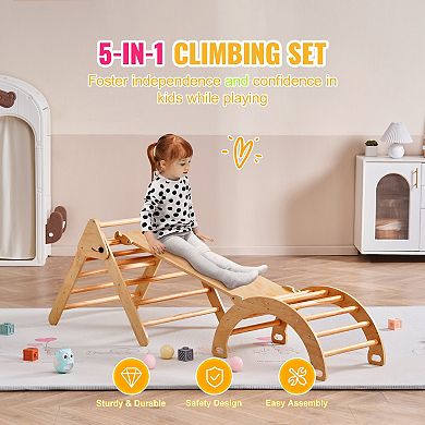 5-in-1 Wooden Pikler Triangle Climber with Ramp & Arch for Toddlers 1-3 (Large)