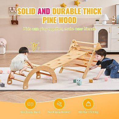 5-in-1 Wooden Pikler Triangle Climber with Ramp & Arch for Toddlers 1-3 (Large)