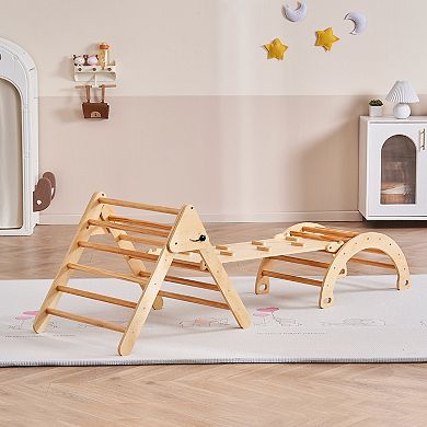 5-in-1 Wooden Pikler Triangle Climber with Ramp & Arch for Toddlers 1-3 (Large)