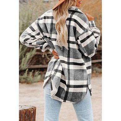 Women's Plaid Flannel Shirt Jacket Button Down Overshirt with Front Pockets