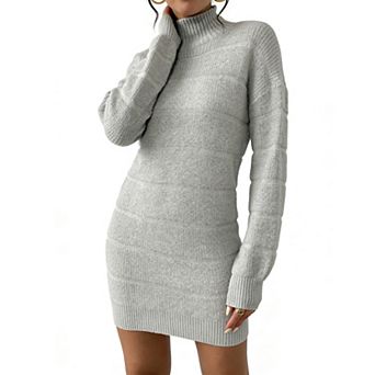 Women's Mock Neck Long Sleeve Bodycon Dress - Knee-Length Ribbed Knit Sweater Dress