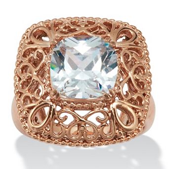 PalmBeach Jewelry 2.65 CW Cushion Cut Cubic Zirconia Rose Ion Plated Bezel Statement Ring