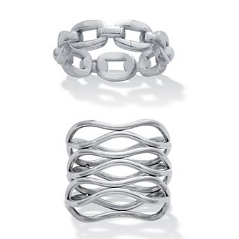 PalmBeach Jewelry Set of 2 Stainless Steel Weaved and Chain-Link Rings