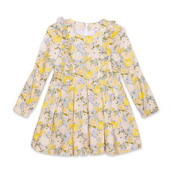 Girls Long Sleeve Ruffle Dress in Fall Flowers