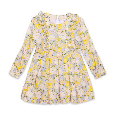 Girls Long Sleeve Ruffle Dress in Fall Flowers