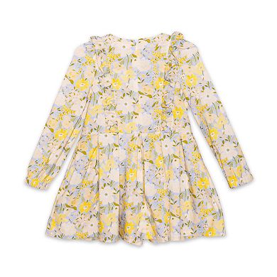 Girls Long Sleeve Ruffle Dress in Fall Flowers