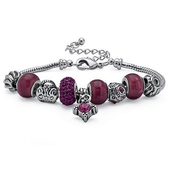 PalmBeach Jewelry Birthstone Silvertone Bali-Style Bracelet 8"