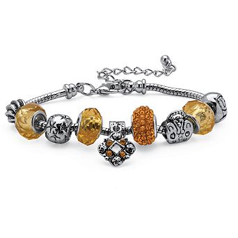 PalmBeach Jewelry Birthstone Silvertone Bali-Style Bracelet 8"