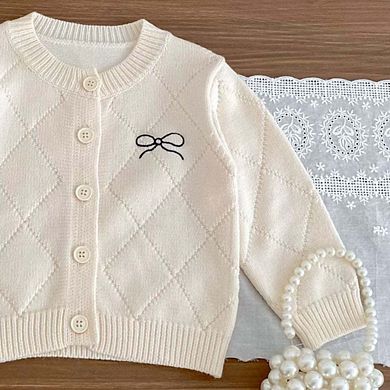 Spring and Autumn Kids Girls Argyle Pattern Long Sleeves Cardigan and Pants Clothing Set