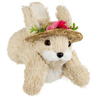Northlight Rabbit with Floral Straw Hat Figurine Table Decor