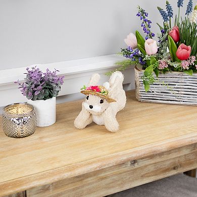 Northlight Rabbit with Floral Straw Hat Figurine Table Decor