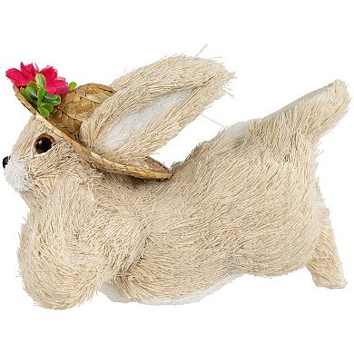 Northlight Rabbit with Floral Straw Hat Figurine Table Decor