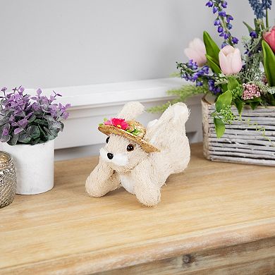 Northlight Rabbit with Floral Straw Hat Figurine Table Decor