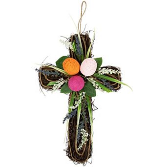 Northlight Twig Cross Wall Decor with Easter Eggs