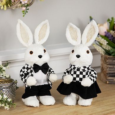 Northlight 10 Inch Rabbit Figurine with Checkered Dress Table Decor