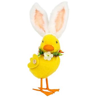 Northlight 10 Inch Duckling with Rabbit Ears Floral Figurine Table Decor