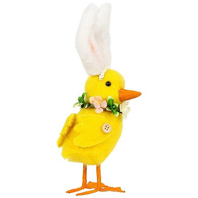 Northlight 10 Inch Duckling with Rabbit Ears Floral Figurine Table Decor