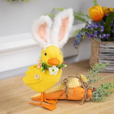 Northlight 10 Inch Duckling with Rabbit Ears Floral Figurine Table Decor