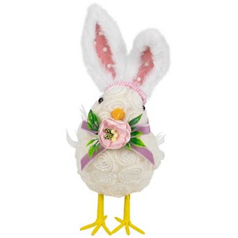 Northlight Floral Easter Chick Figurine with Polka Dot Rabbit Ears