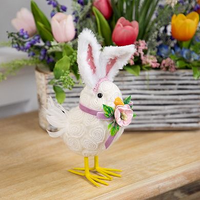 Northlight Floral Easter Chick Figurine with Polka Dot Rabbit Ears