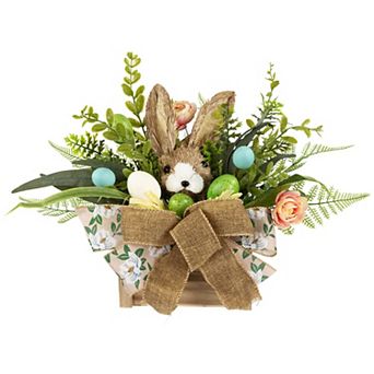 Northlight 12 Inch Boxed Floral Arrangement with Bunny Decoration