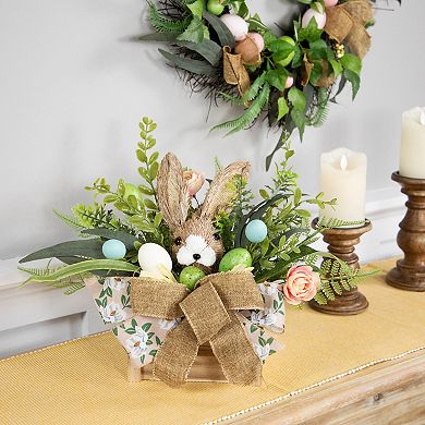 Northlight 12 Inch Boxed Floral Arrangement with Bunny Decoration