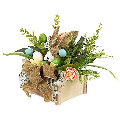 Northlight 12 Inch Boxed Floral Arrangement with Bunny Decoration
